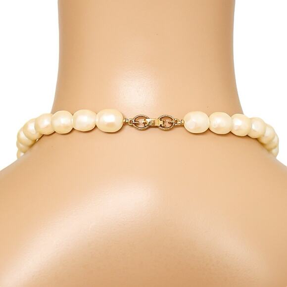 Vintage Givenchy Faux Pearl Necklace W Gold Tone Etruscan Style Accent Beads - Picture 2 of 5